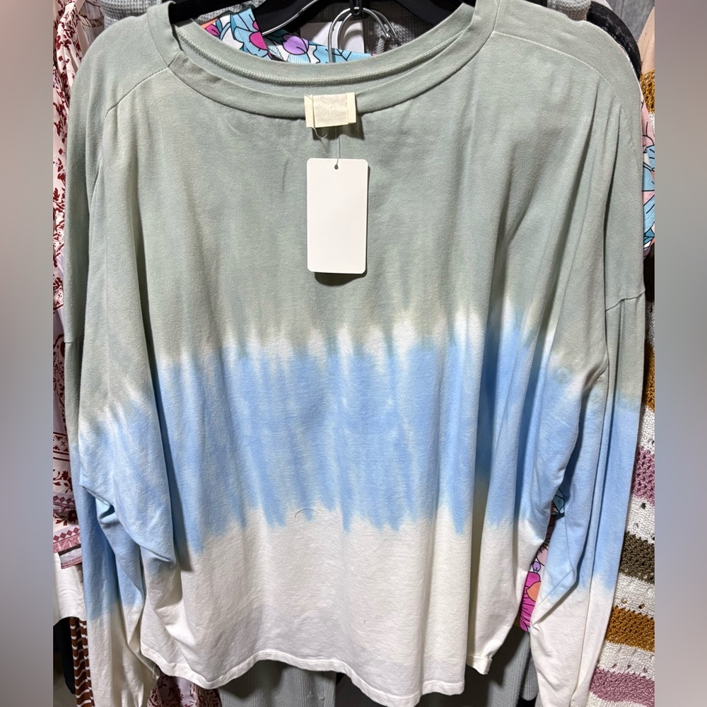 Fantastic Fawn Women's Tie-Dye Long Sleeve Top in Sage, Blue & White